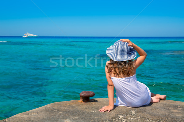 Stock photo: Girl looking at beach in Formentera turquoise Mediterranean