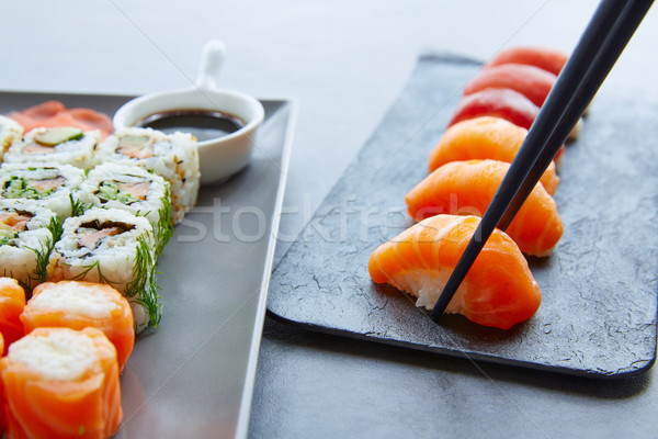 Sushi Maki and Niguiri soy sauce and wasabi Stock photo © lunamarina