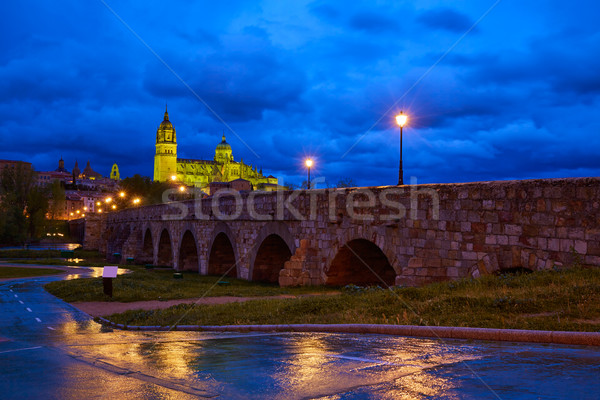 Sonnenuntergang roman Brücke Fluss Skyline Spanien Stock foto © lunamarina