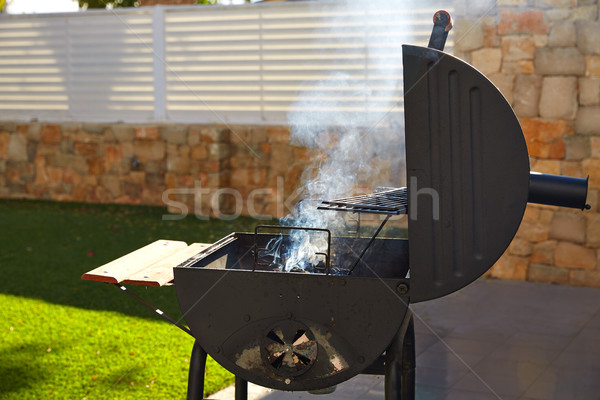Barbecue füst oldalnézet kőművesmunka tőzeg udvar Stock fotó © lunamarina