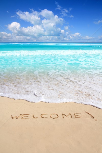 greetings welcome beach spell written on sand Stock photo © lunamarina