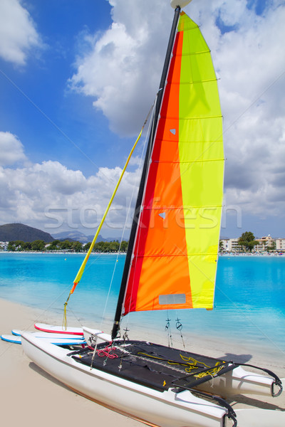 Beach of Puerto de Alcudia in Mallorca  with hobie cat Stock photo © lunamarina