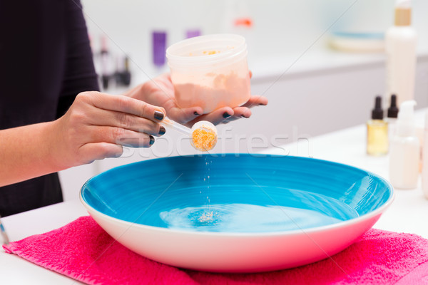 Nail saloon preparing exfoliant skin renewal scrub bath Stock photo © lunamarina
