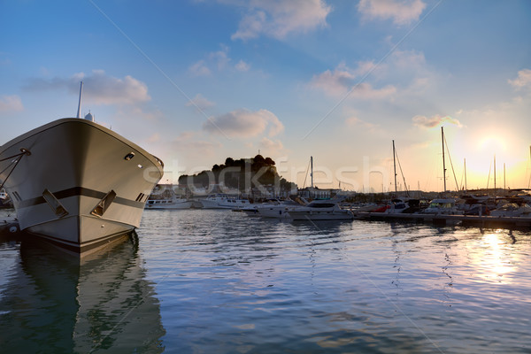 Foto stock: Puerto · puesta · de · sol · marina · España · anochecer · mediterráneo