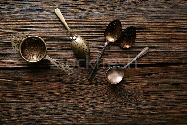 Vintage retro tea Strainers silver brass Stock photo © lunamarina