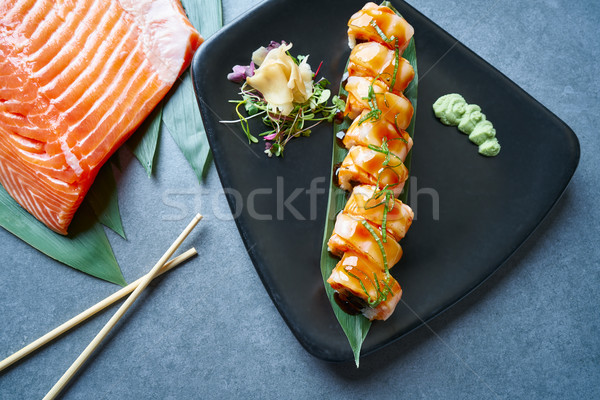 Rice Maki Sushi with nori foie mango and sweet onion Stock photo © lunamarina