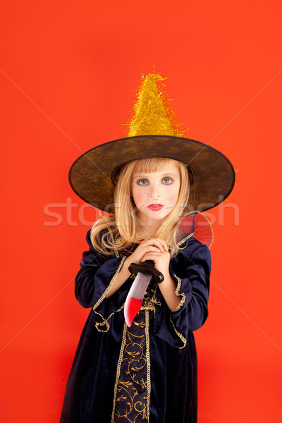 Halloween gyerek lány jelmez narancs buli Stock fotó © lunamarina