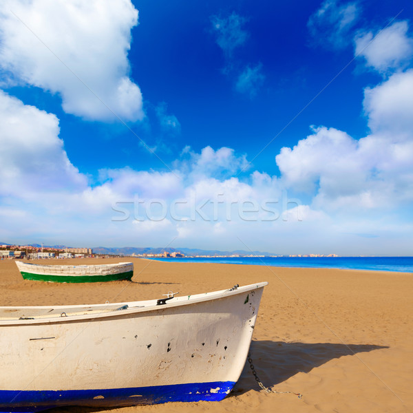 Valencia La Malvarrosa beach boats stranded Stock photo © lunamarina