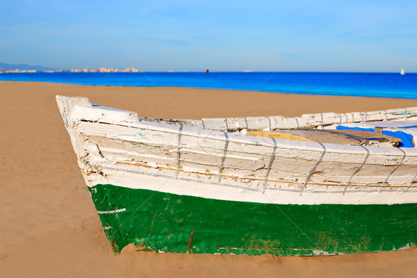 Valencia La Malvarrosa beach boats stranded Stock photo © lunamarina