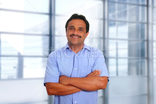 Foto d'archivio: Indian · imprenditore · blu · shirt · moderno · ufficio
