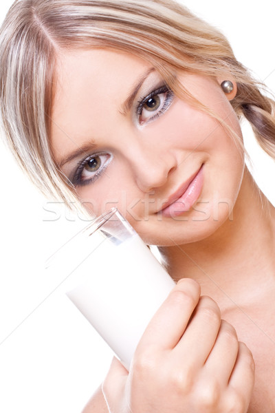Stock photo: beautiful woman drinking milk