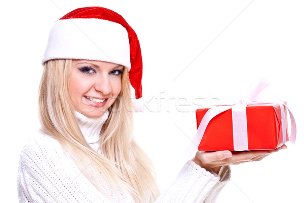 Christmas kobieta wakacje dar biały piękna Zdjęcia stock © Lupen