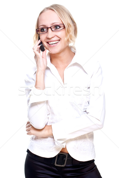 Zakenvrouw bril telefoon witte business hand Stockfoto © Lupen
