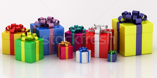 many-colored gift boxes with varicolored ribbon Stock photo © Lupen