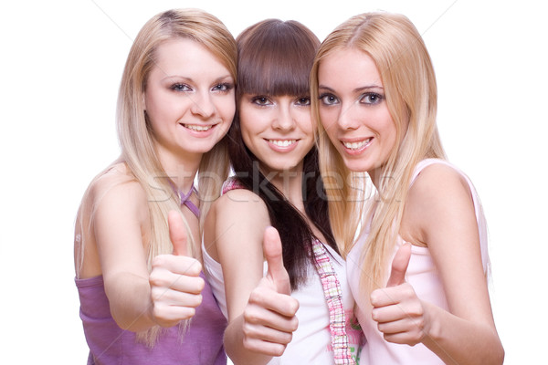 Foto stock: Tres · ninas · junto · mujeres · jóvenes · blanco