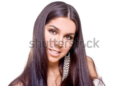 Piękna kobieta twarz biały odizolowany dziewczyna uśmiech Zdjęcia stock © Lupen