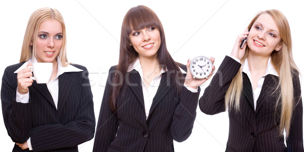 три бизнеса женщины телефон Кубок часы Сток-фото © Lupen