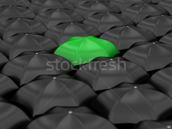 Uniek groene paraplu veel zwarte parasols Stockfoto © Lupen