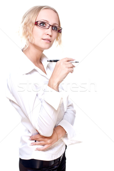Zakenvrouw bril pen witte vrouw hand Stockfoto © Lupen