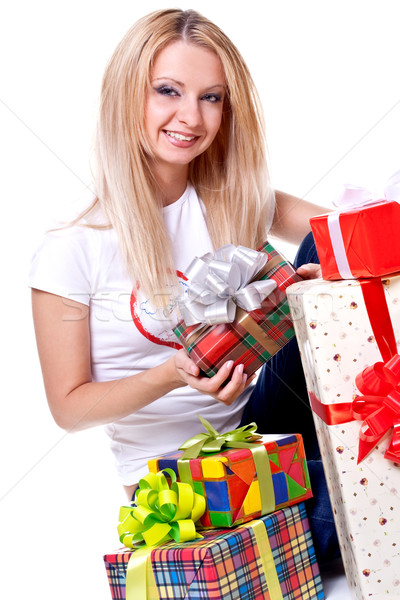 Mooie vrouw vakantie geschenk witte schoonheid vak Stockfoto © Lupen