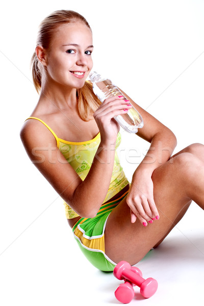 Femme bouteille eau blanche sport [[stock_photo]] © Lupen