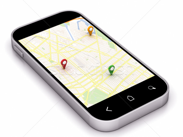 Telefoon navigatie kaart gekleurd pin stad Stockfoto © Lupen
