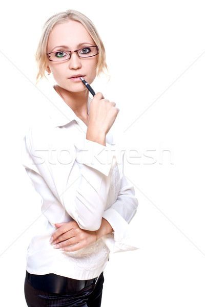 Business woman okulary pióro biały kobieta strony Zdjęcia stock © Lupen