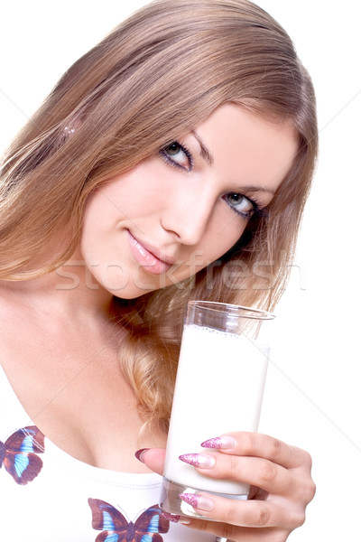 Mooie vrouw drinken melk mooie vrouwen gekleurd Stockfoto © Lupen