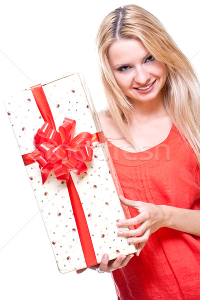 Belle femme vacances cadeau blanche beauté boîte [[stock_photo]] © Lupen