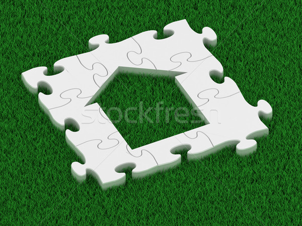 Puzzel huis gras gebouw bouw ontwerp Stockfoto © Lupen