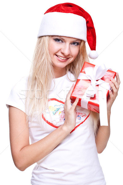 Christmas vrouw vakantie geschenk witte schoonheid Stockfoto © Lupen