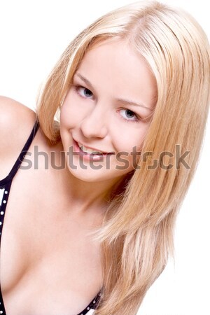 女子 藍色 穿著 冒充 白 面對 商業照片 © Lupen