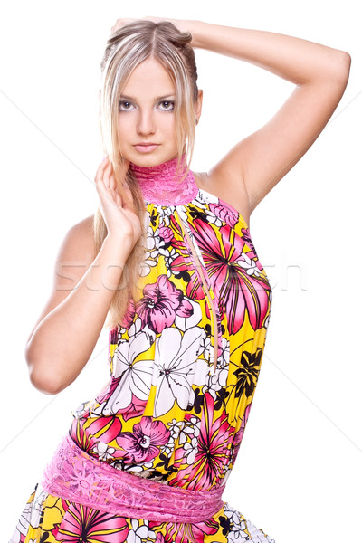 Foto stock: Belo · mulheres · vestir · branco · menina