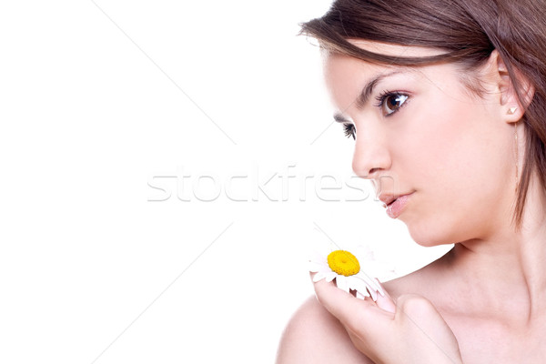 Vrouw gezicht Geel kamille witte vrouw Stockfoto © Lupen