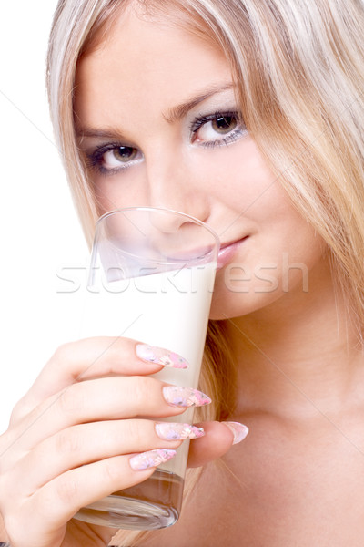 Piękna kobieta pitnej mleka piękna kobiet kolorowy Zdjęcia stock © Lupen