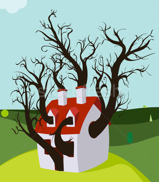 Ház fa megnőtt bent jpg illustrator Stock fotó © Luppload