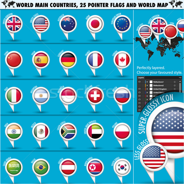 Zászlók világ felső 25 világtérkép sziluett Stock fotó © Luppload