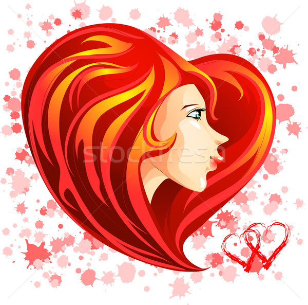 St. Valentine girl face with red heart shaped hair Stock photo © LVJONOK