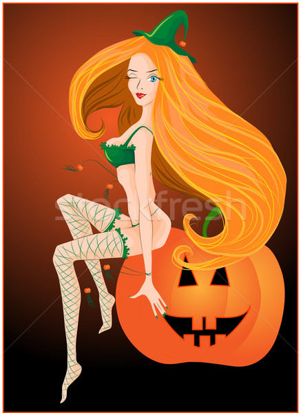 Halloween boszorkány vektor kép ül nagy Stock fotó © LVJONOK
