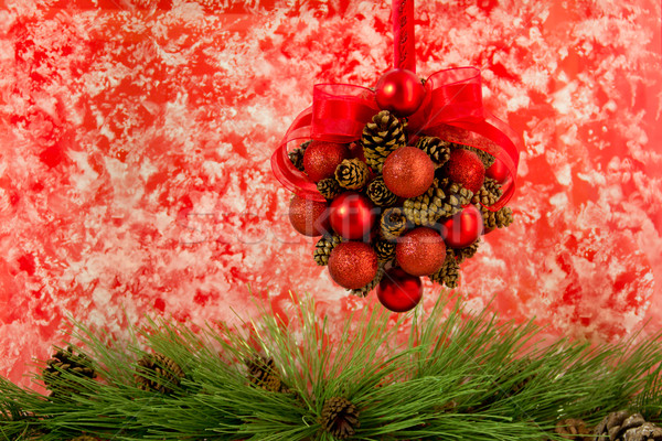PIne Cone and Red Ball Hanging Decoration Stock photo © LynneAlbright
