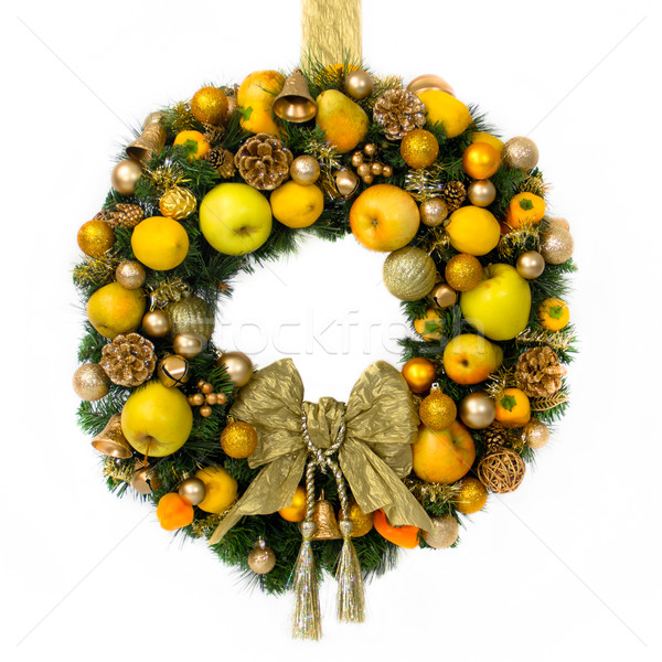 Holiday Wreath with Fruits and a Gold Bow Stock photo © LynneAlbright