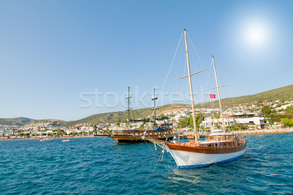 Splendid yachts at coast Aegean sea. Stock photo © lypnyk2