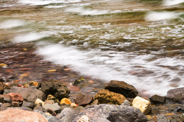 Stock photo: Sea-wave and stones at the coastline.