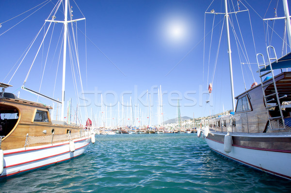 Nice yachts on an anchor in harbor. Bodrum. Turkey.  Stock photo © lypnyk2