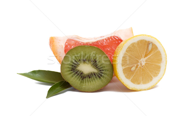 грейпфрут белый сочный изолированный лист фрукты Сток-фото © lypnyk2