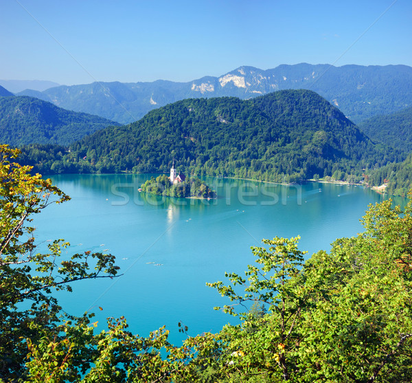 Fotografie aer perspectivă lac insulă Slovenia Imagine de stoc © macsim