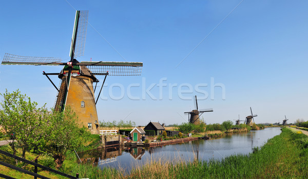 Vertical Panorama of canals and water mills Stock photo © macsim