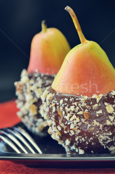 two fresh pear with chocolate icing  Stock photo © mady70