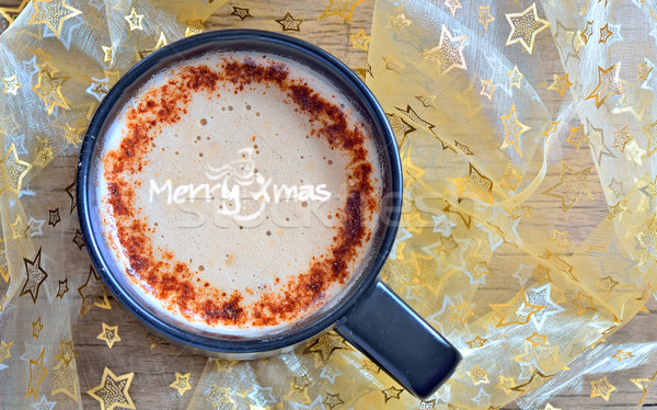 merry xmas, drawing on latte art coffee cup Stock photo © mady70