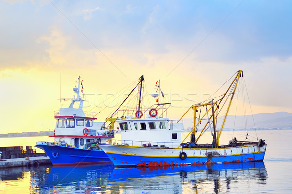 Foto stock: Pesca · barcos · puesta · de · sol · puerto · naturaleza · paisaje